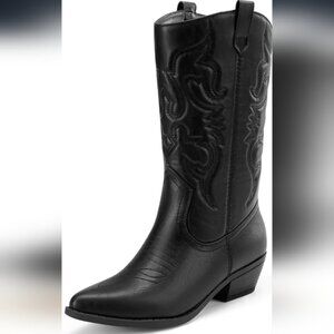 Dream Pairs Women's Cowboy Boots Pointed Toe Pull On Cowgirl Boots Wide Calf